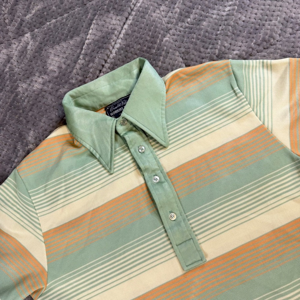 Vintage Arnold Palmer Robert Bruce Polo Shirt Mens Medium Green Orange Striped